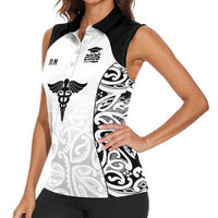 New Zealand Nurse RN 2026 Personalised Women Sleeveless Polo Shirt White Maori Pattern Cultural Pride LT9 - Polynesian Pride
