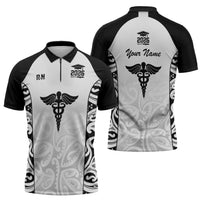 New Zealand Nurse RN 2026 Personalised Zipper Polo Shirt White Maori Pattern Cultural Pride LT9 - Polynesian Pride