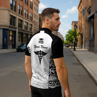 New Zealand Nurse RN 2026 Personalised Zipper Polo Shirt White Maori Pattern Cultural Pride LT9 - Polynesian Pride