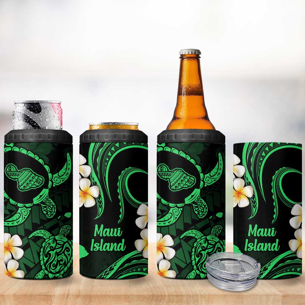 Hawaii Maui Islands Pacific Plumeria 4 in 1 Can Cooler Tumbler Green Polynesian Tattoo
