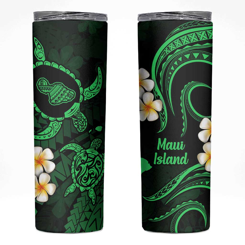 Hawaii Maui Islands Pacific Plumeria Skinny Tumbler Green Polynesian Tattoo