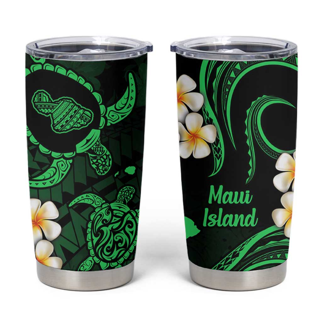 Hawaii Maui Islands Pacific Plumeria Tumbler Cup Green Polynesian Tattoo