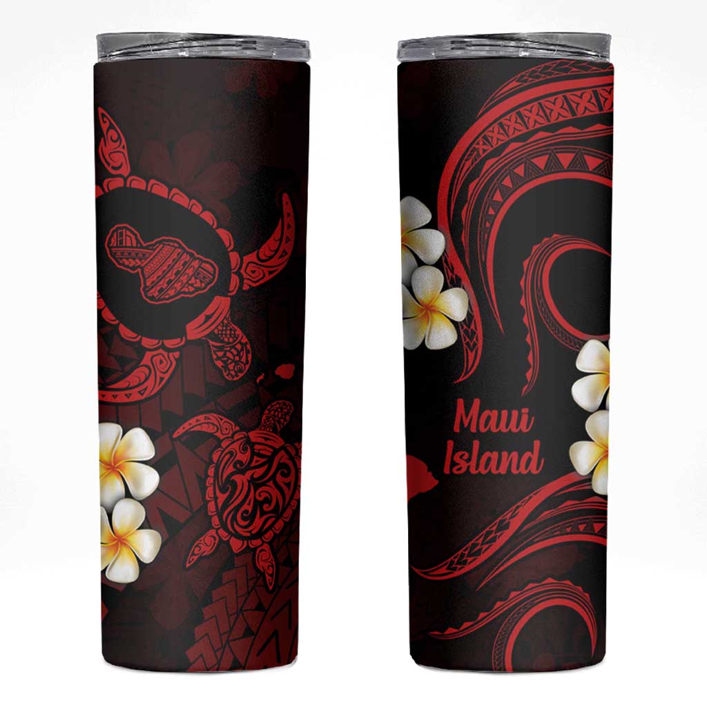 Hawaii Maui Islands Pacific Plumeria Skinny Tumbler Red Polynesian Tattoo