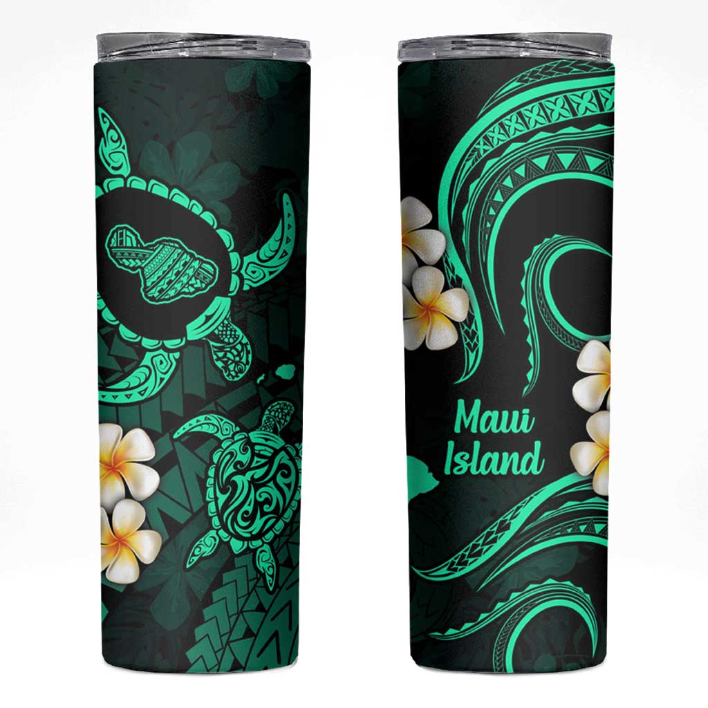 Hawaii Maui Islands Pacific Plumeria Skinny Tumbler Turquoise Polynesian Tattoo