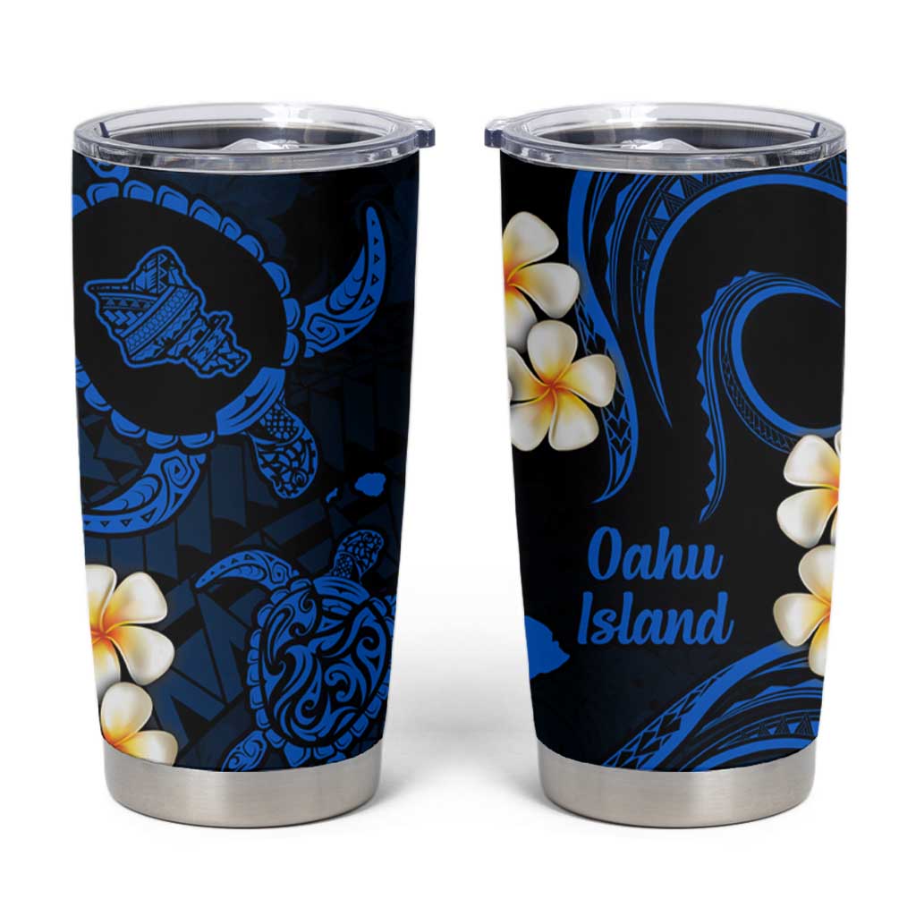 Hawaii Oahu Islands Pacific Plumeria Tumbler Cup Blue Polynesian Tattoo