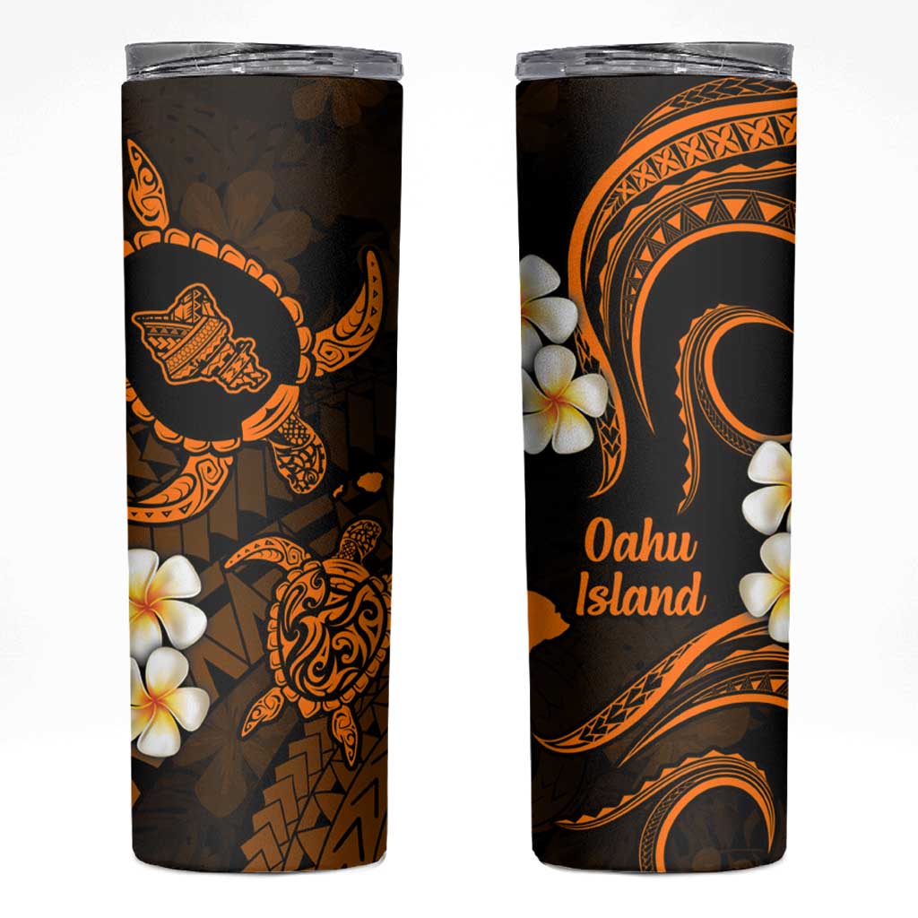 Hawaii Oahu Islands Pacific Plumeria Skinny Tumbler Gold Polynesian Tattoo