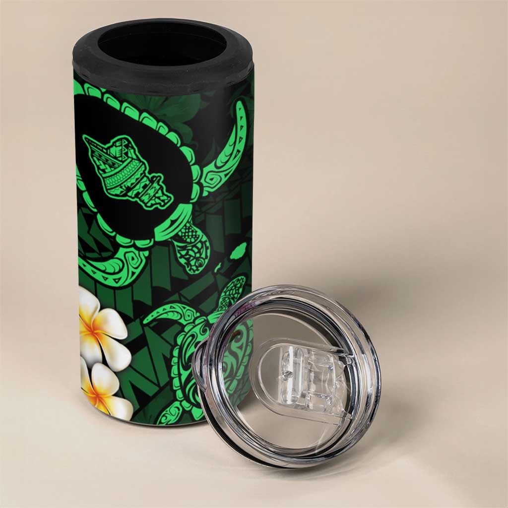 Hawaii Oahu Islands Pacific Plumeria 4 in 1 Can Cooler Tumbler Green Polynesian Tattoo