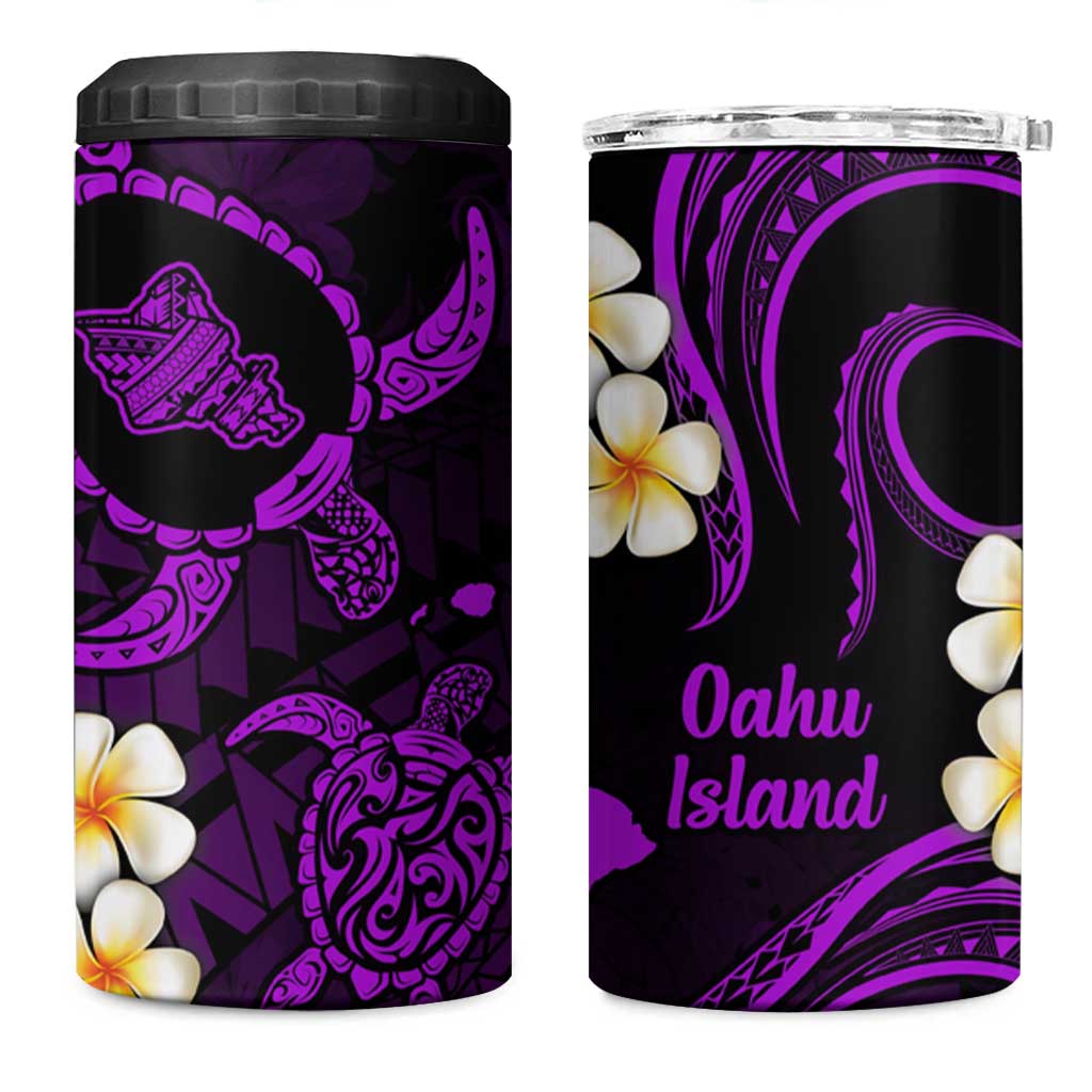 Hawaii Oahu Islands Pacific Plumeria 4 in 1 Can Cooler Tumbler Purple Polynesian Tattoo