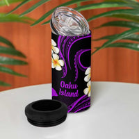 Hawaii Oahu Islands Pacific Plumeria 4 in 1 Can Cooler Tumbler Purple Polynesian Tattoo