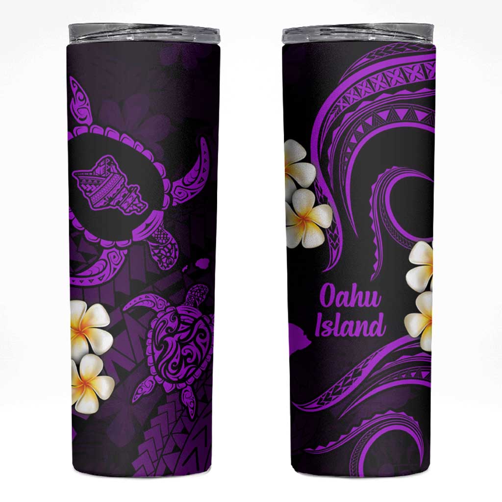 Hawaii Oahu Islands Pacific Plumeria Skinny Tumbler Purple Polynesian Tattoo