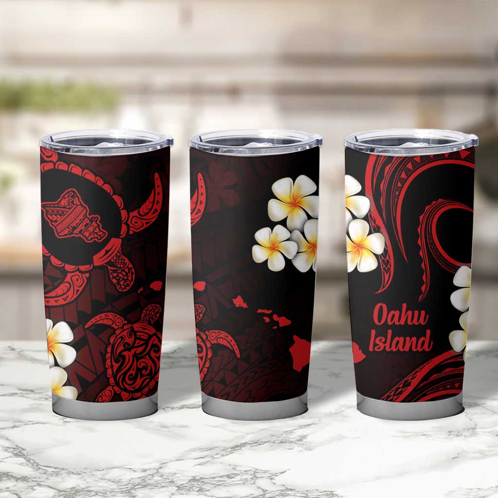 Hawaii Oahu Islands Pacific Plumeria Tumbler Cup Red Polynesian Tattoo
