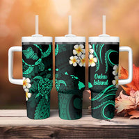 Hawaii Oahu Islands Pacific Plumeria Tumbler With Handle Turquoise Polynesian Tattoo