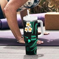 Hawaii Oahu Islands Pacific Plumeria Tumbler With Handle Turquoise Polynesian Tattoo