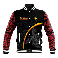 Papua New Guinea 50th Independence Day Baseball Jacket Simple Oro Tapa Pattern LT9 Unisex Black - Polynesian Pride