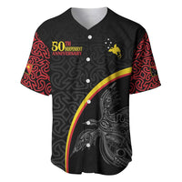Papua New Guinea 50th Independence Day Baseball Jersey Simple Oro Tapa Pattern LT9 Black - Polynesian Pride