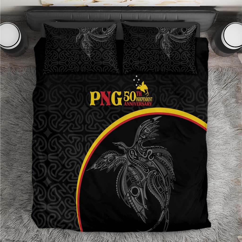 Papua New Guinea 50th Independence Day Bedding Set Simple Oro Tapa Pattern LT9 Black - Polynesian Pride
