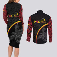Papua New Guinea 50th Independence Day Couples Matching Long Sleeve Bodycon Dress and Long Sleeve Button Shirt Simple Oro Tapa Pattern LT9 - Polynesian Pride