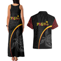 Papua New Guinea 50th Independence Day Couples Matching Tank Maxi Dress and Hawaiian Shirt Simple Oro Tapa Pattern LT9 - Polynesian Pride