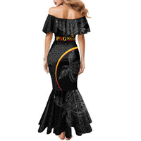 Papua New Guinea 50th Independence Day Family Matching Mermaid Dress and Hawaiian Shirt Simple Oro Tapa Pattern - Polynesian Pride