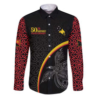 Papua New Guinea 50th Independence Day Family Matching Off The Shoulder Long Sleeve Dress and Hawaiian Shirt Simple Oro Tapa Pattern - Polynesian Pride