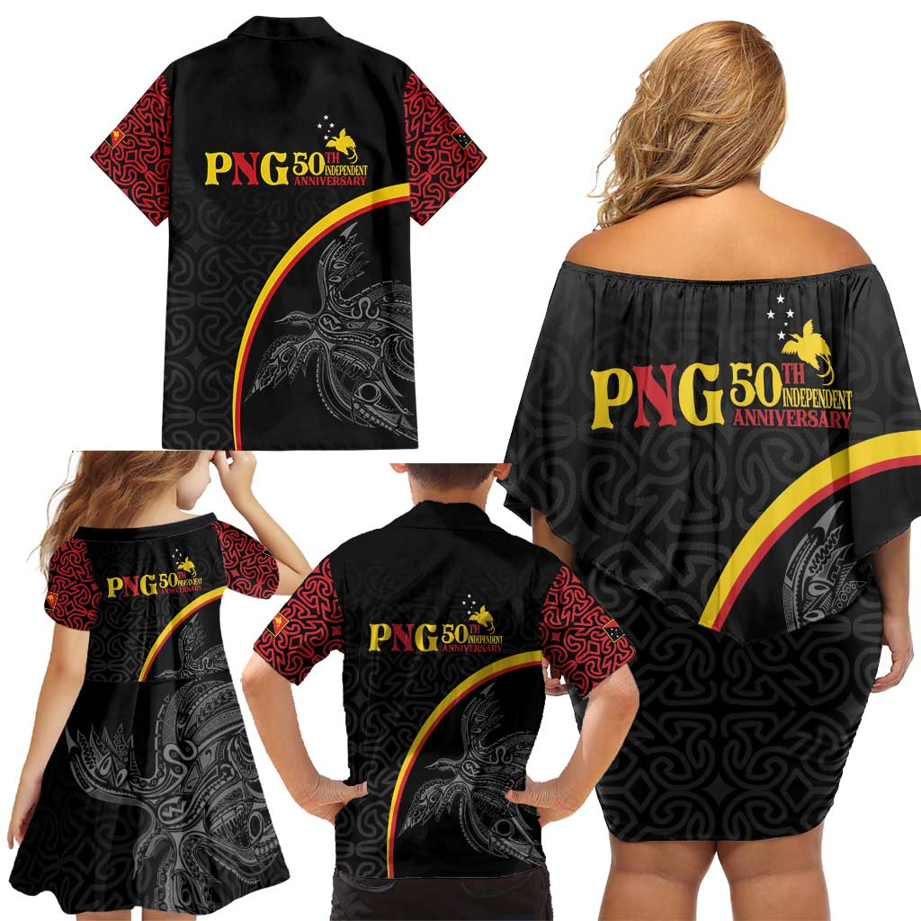 Papua New Guinea 50th Independence Day Family Matching Off Shoulder Short Dress and Hawaiian Shirt Simple Oro Tapa Pattern LT9 - Polynesian Pride