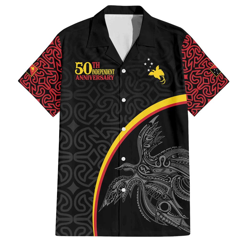 Papua New Guinea 50th Independence Day Family Matching Off Shoulder Short Dress and Hawaiian Shirt Simple Oro Tapa Pattern LT9 Dad's Shirt - Short Sleeve Black - Polynesian Pride