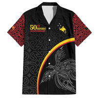 Papua New Guinea 50th Independence Day Family Matching Off Shoulder Short Dress and Hawaiian Shirt Simple Oro Tapa Pattern LT9 Dad's Shirt - Short Sleeve Black - Polynesian Pride