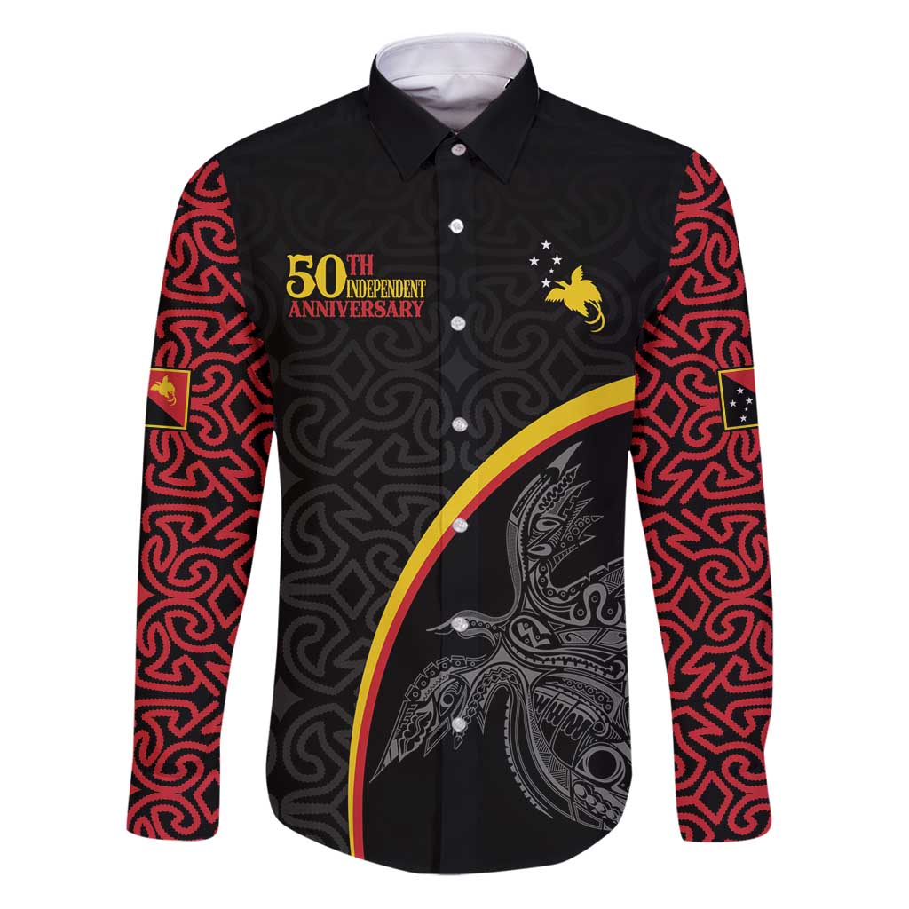 Papua New Guinea 50th Independence Day Family Matching Puletasi and Hawaiian Shirt Simple Oro Tapa Pattern LT9 Dad's Shirt - Long Sleeve Black - Polynesian Pride