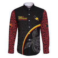 Papua New Guinea 50th Independence Day Family Matching Puletasi and Hawaiian Shirt Simple Oro Tapa Pattern LT9 Dad's Shirt - Long Sleeve Black - Polynesian Pride