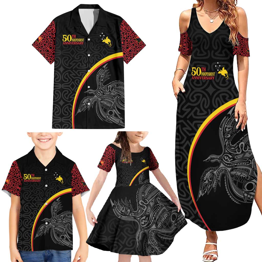 Papua New Guinea 50th Independence Day Family Matching Summer Maxi Dress and Hawaiian Shirt Simple Oro Tapa Pattern LT9 - Polynesian Pride
