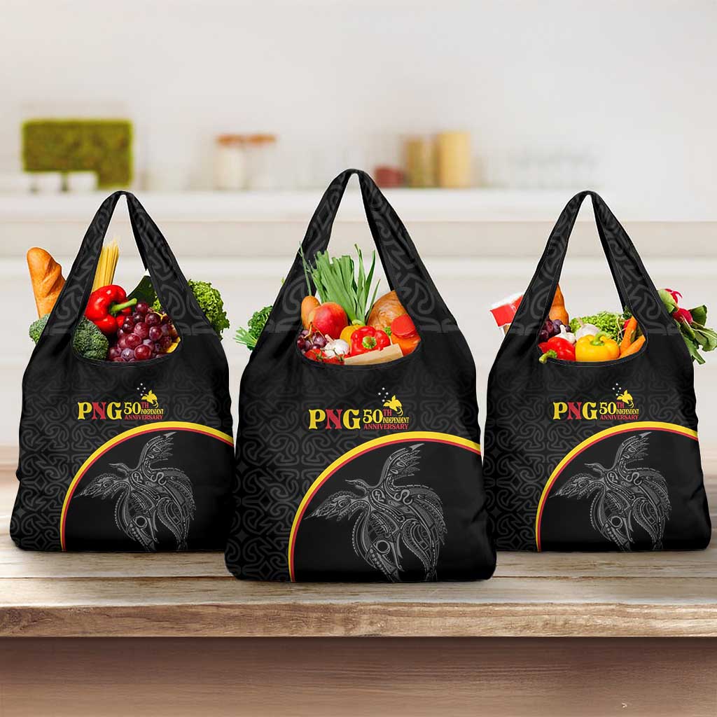 Papua New Guinea 50th Independence Day Grocery Bag Simple Oro Tapa Pattern - Polynesian Pride