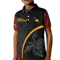 Papua New Guinea 50th Independence Day Kid Polo Shirt Simple Oro Tapa Pattern LT9 Kid Black - Polynesian Pride