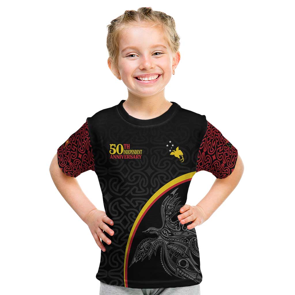 Papua New Guinea 50th Independence Day Kid T Shirt Simple Oro Tapa Pattern LT9 Black - Polynesian Pride
