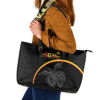 Papua New Guinea 50th Independence Day Leather Tote Bag Simple Oro Tapa Pattern LT9 Black - Polynesian Pride