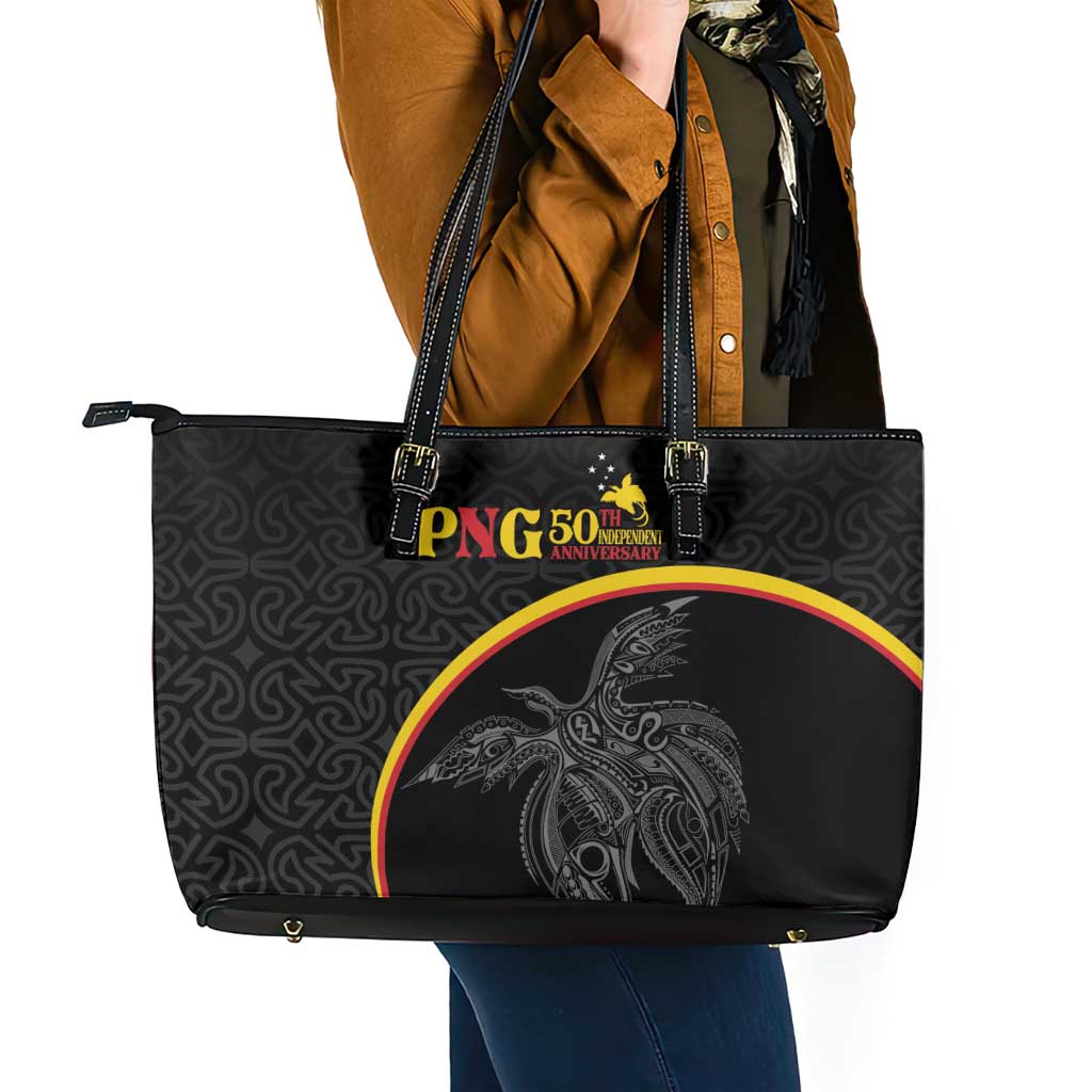 Papua New Guinea 50th Independence Day Leather Tote Bag Simple Oro Tapa Pattern LT9 - Polynesian Pride