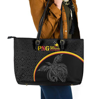 Papua New Guinea 50th Independence Day Leather Tote Bag Simple Oro Tapa Pattern LT9 - Polynesian Pride