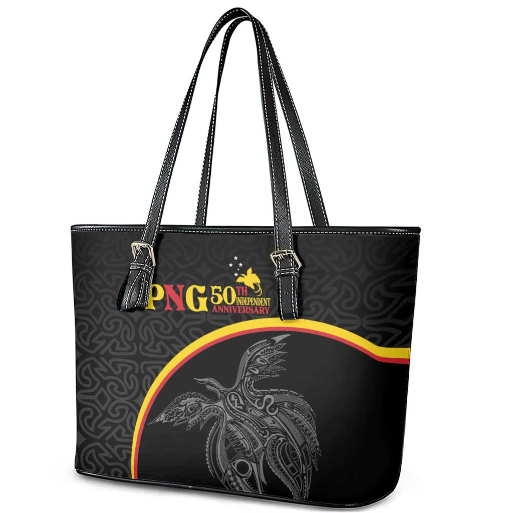 Papua New Guinea 50th Independence Day Leather Tote Bag Simple Oro Tapa Pattern LT9 - Polynesian Pride