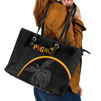 Papua New Guinea 50th Independence Day Leather Tote Bag Simple Oro Tapa Pattern LT9 - Polynesian Pride