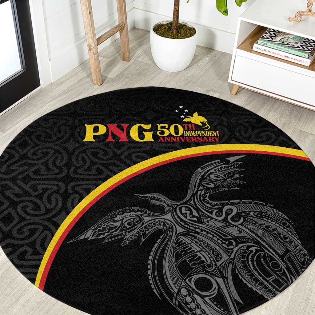 Papua New Guinea 50th Independence Day Round Carpet Simple Oro Tapa Pattern LT9 Black - Polynesian Pride