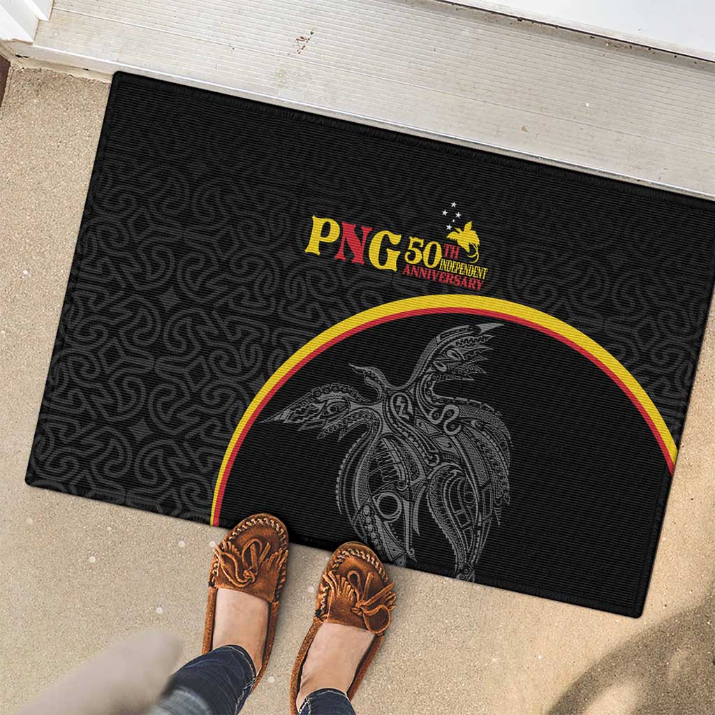 Papua New Guinea 50th Independence Day Rubber Doormat Simple Oro Tapa Pattern - Polynesian Pride