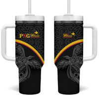 Papua New Guinea 50th Independence Day Tumbler With Handle Simple Oro Tapa Pattern LT9 One Size: 40 oz Black - Polynesian Pride