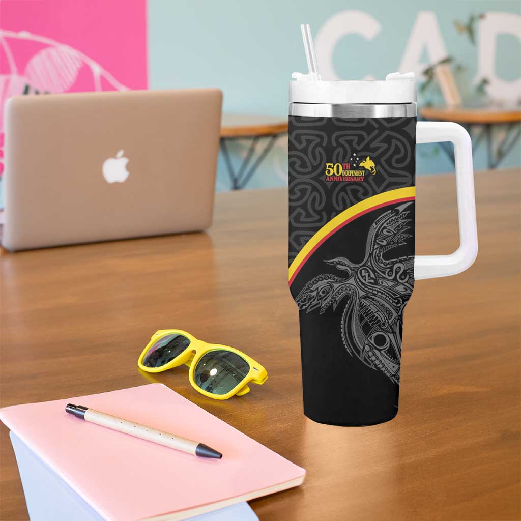 Papua New Guinea 50th Independence Day Tumbler With Handle Simple Oro Tapa Pattern LT9 - Polynesian Pride