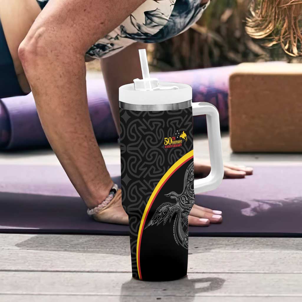 Papua New Guinea 50th Independence Day Tumbler With Handle Simple Oro Tapa Pattern LT9 - Polynesian Pride