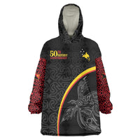 Papua New Guinea 50th Independence Day Wearable Blanket Hoodie Simple Oro Tapa Pattern LT9 One Size Black - Polynesian Pride