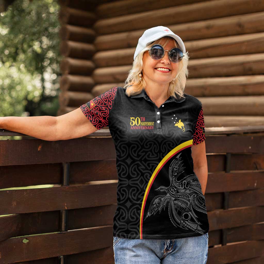 Papua New Guinea 50th Independence Day Women Polo Shirt Simple Oro Tapa Pattern - Polynesian Pride