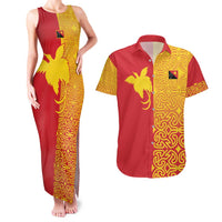 Papua New Guinea Oro Tapa Personalised Couples Matching Tank Maxi Dress and Hawaiian Shirt Simple Bird of Paradise Style LT9 Red - Polynesian Pride