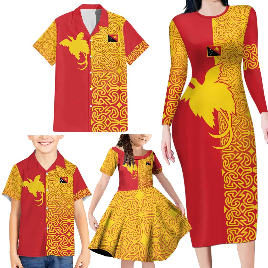 Papua New Guinea Oro Tapa Personalised Family Matching Long Sleeve Bodycon Dress and Hawaiian Shirt Simple Bird of Paradise Style LT9 - Polynesian Pride