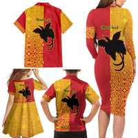 Papua New Guinea Oro Tapa Personalised Family Matching Long Sleeve Bodycon Dress and Hawaiian Shirt Simple Bird of Paradise Style LT9 - Polynesian Pride