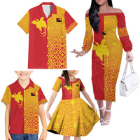 Papua New Guinea Oro Tapa Personalised Family Matching Off The Shoulder Long Sleeve Dress and Hawaiian Shirt Simple Bird of Paradise Style - Polynesian Pride