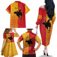 Papua New Guinea Oro Tapa Personalised Family Matching Off The Shoulder Long Sleeve Dress and Hawaiian Shirt Simple Bird of Paradise Style - Polynesian Pride